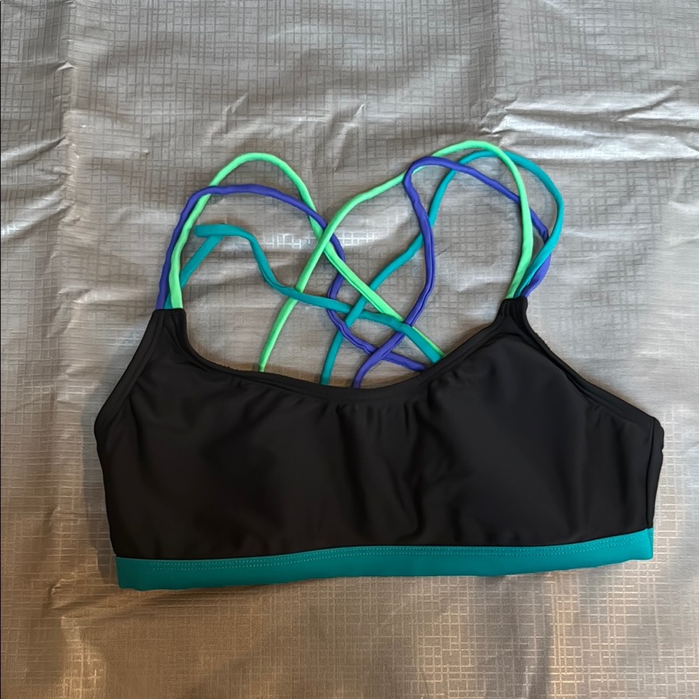 Prana Black and Green Strappy Bra with Seamless Design